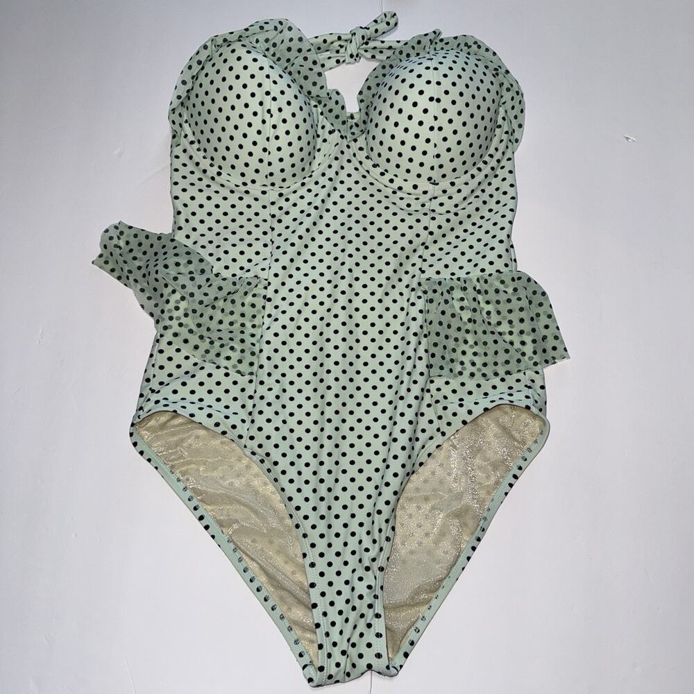 Betsey Johnson Women's One Piece Mint Green Polka Dots Swimsuit Size Large